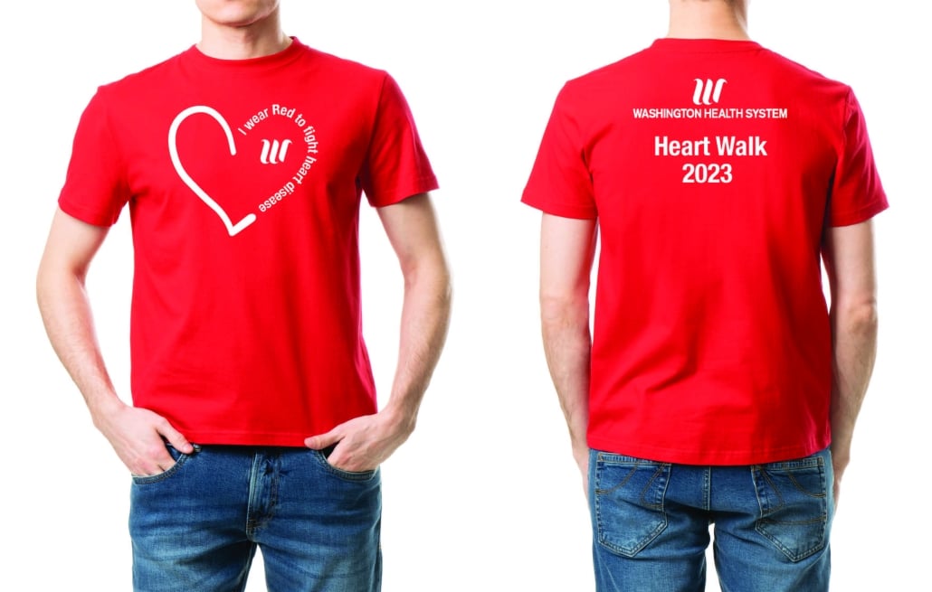 heart walk t shirt that says I wear red to fight heart disease
